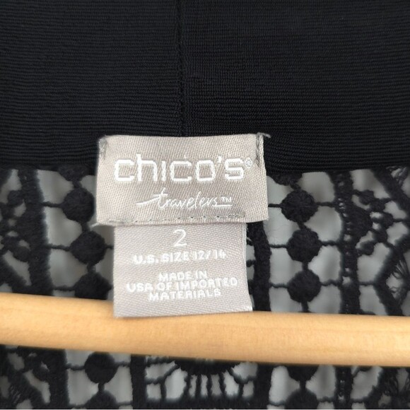 Chicos Travelers Lace Detail Cardigan Jacket Slinky Open Front Black NWT - Picture 9 of 16